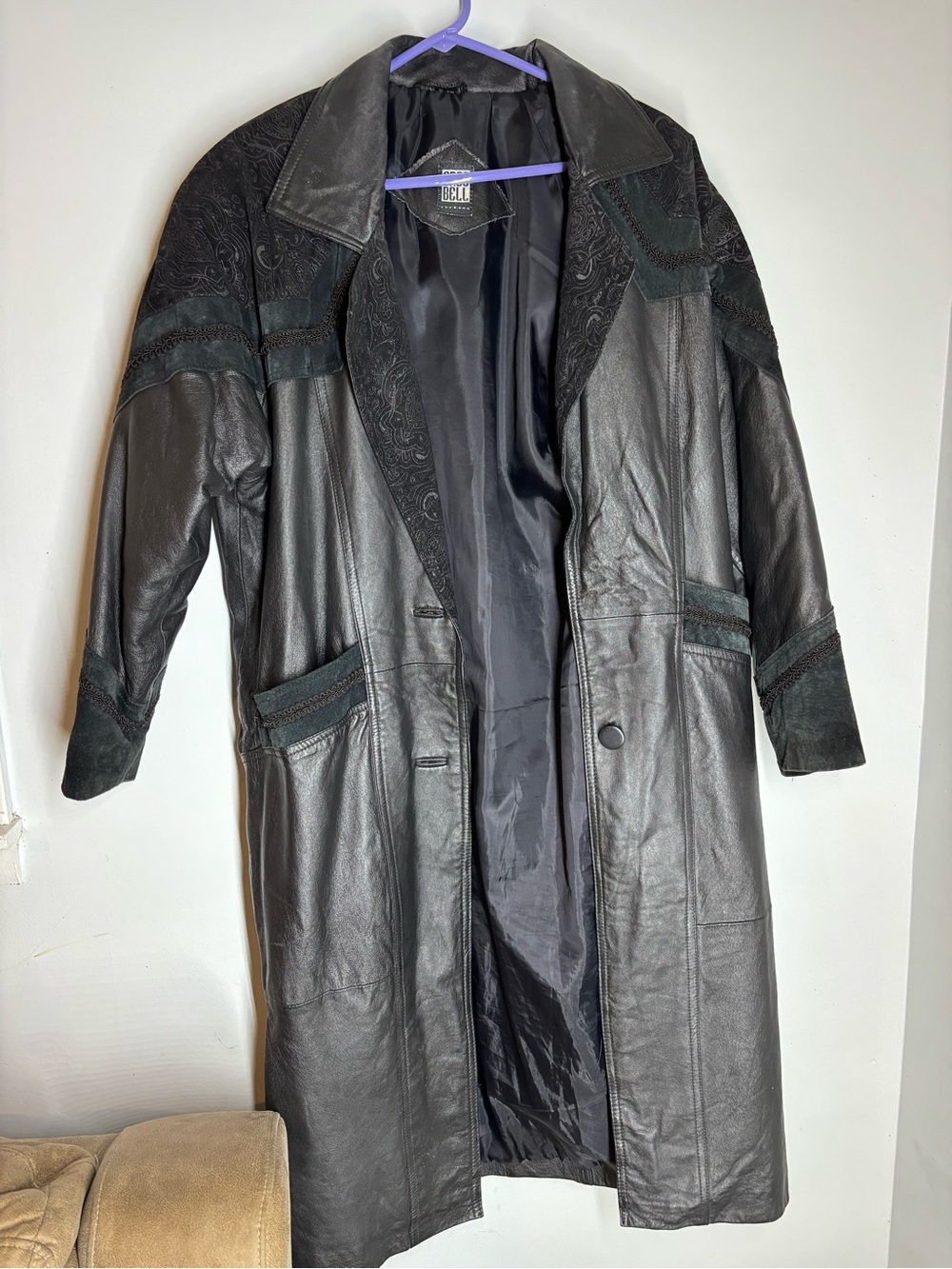 Vintage Black Leather Trench Coat for Women